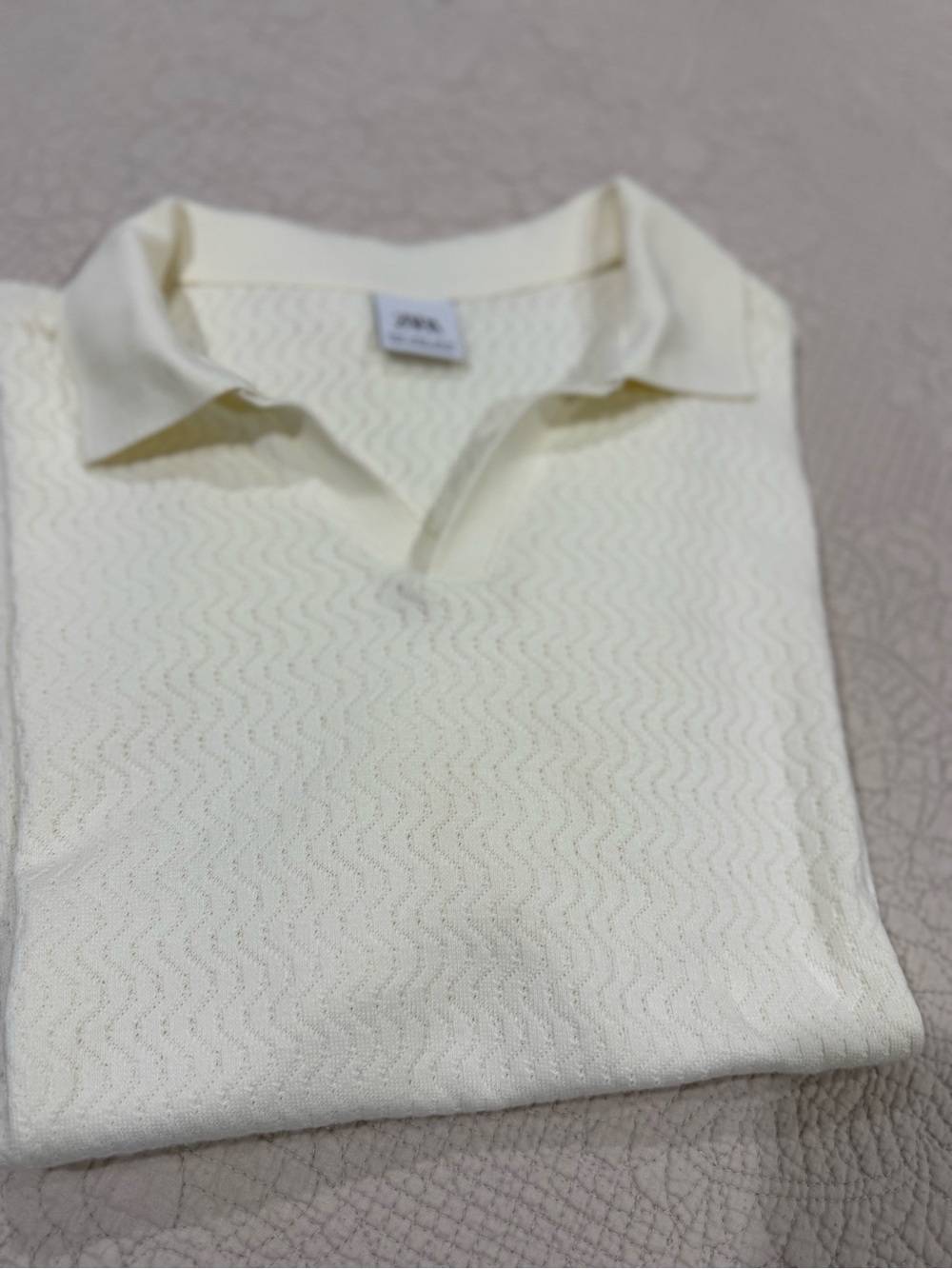 Zara Cream Polo with Subtle Wave Texture